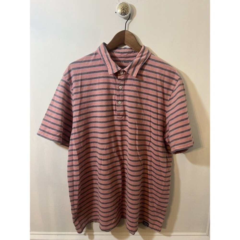 L.L. Bean Polo Shirt Striped Mens Short Sleeve Pink Blue Striped Traditional Fit